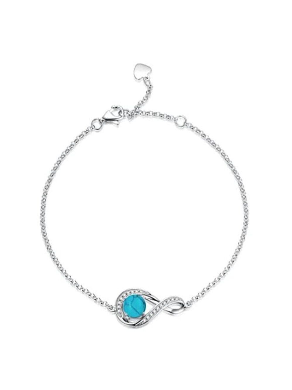 Sterling Silver December Birthstone Infinity Charm Bracelet Adjustable Gift
